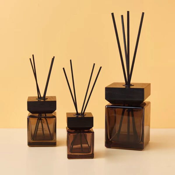 Square Glass Diffuser Bottles With Wooden Lids - Image 2