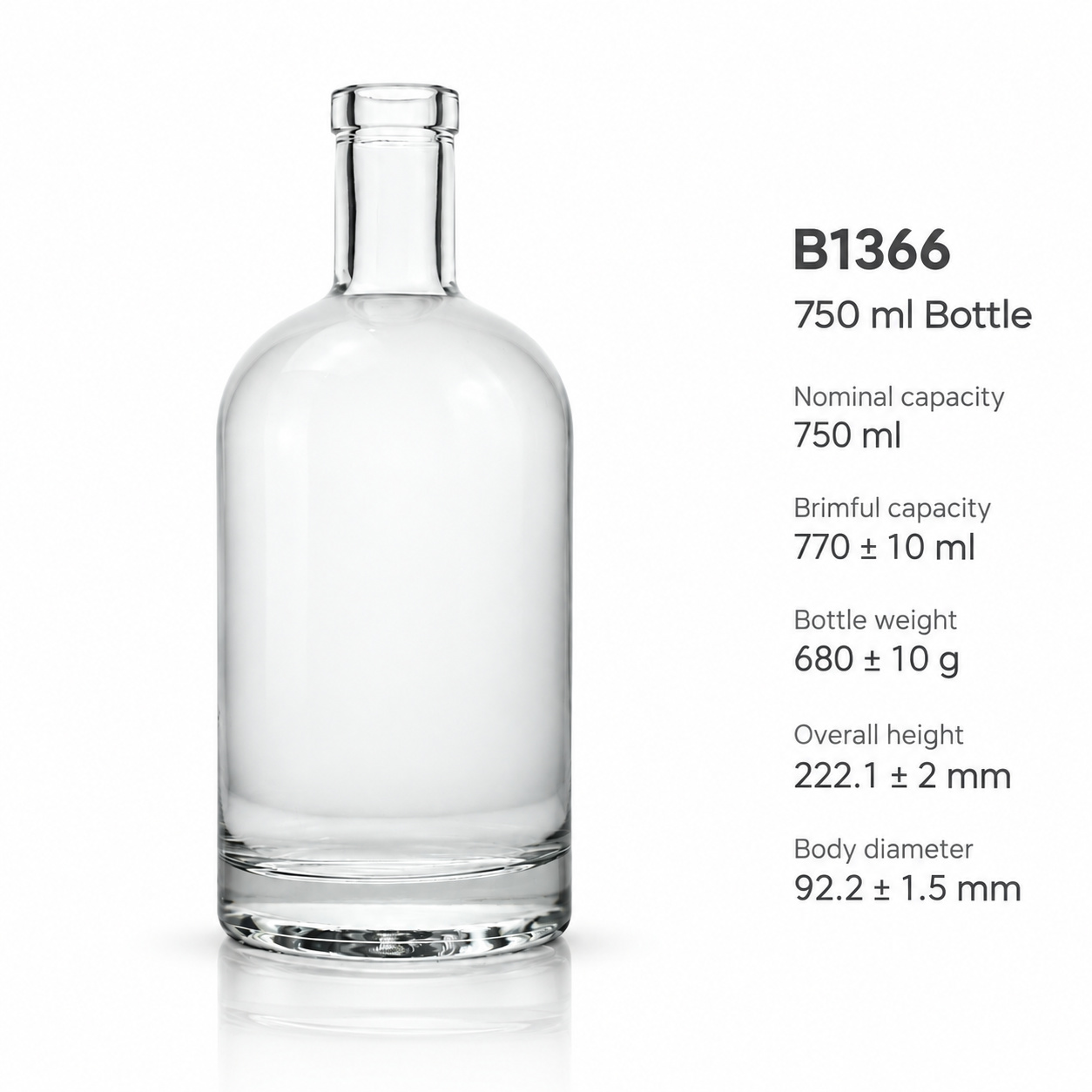 Bouteille ronde en verre de 750 ml pour l'emballage des spiritueux